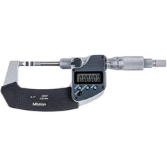 Mitutoyo - 0 to 1" Range, 0.00005" Resolution, Blade Throat IP54 Electronic Outside Micrometer - 0.00015" Accuracy, Ratchet Stop Thimble, Carbide-Tipped Face, SR44 Battery - Best Tool & Supply