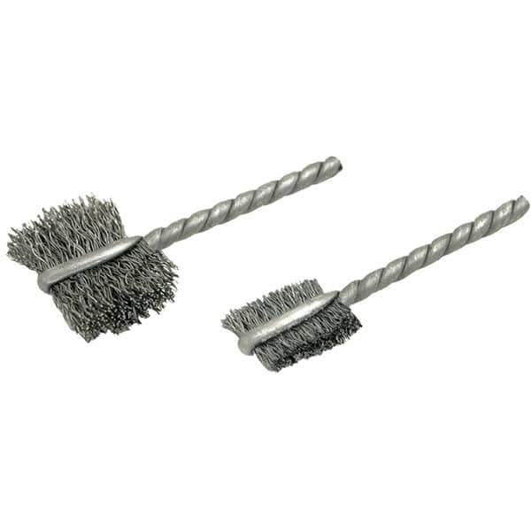 Brush Research Mfg. - 1/2" Diam Flat Stainless Steel Tube Brush - 0.005" Filament Diam, 9/16" Brush Length, 2-1/4" OAL, Steel Shank - Best Tool & Supply