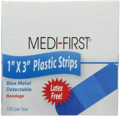 Medique - 3" Long x 1" Wide, General Purpose Self-Adhesive Bandage - Blue, Plastic Bandage, Metal Detectable - Best Tool & Supply