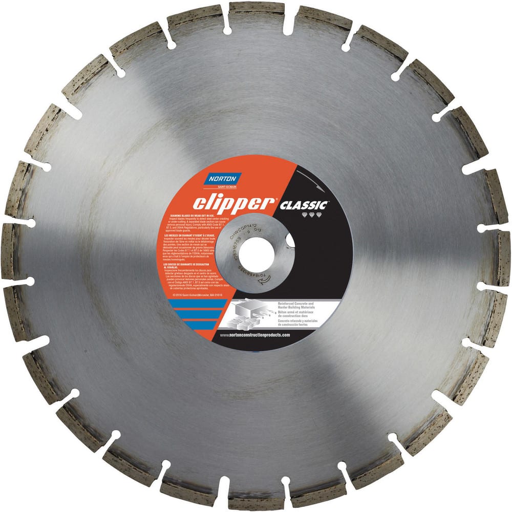 Wet & Dry Cut Saw Blade: 14″ Dia, 1″ Arbor Hole, 0.125″ Kerf Width, 20 Teeth High Speed Steel Teeth, Use on Concrete, Standard Arbor