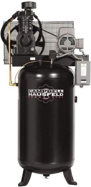 Campbell Hausfeld - 5 hp, 80 Gal Stationary Electric Vertical Air Compressor - Three Phase, 175 Max psi, 16.6 CFM, 208-230/460 Volt - Best Tool & Supply