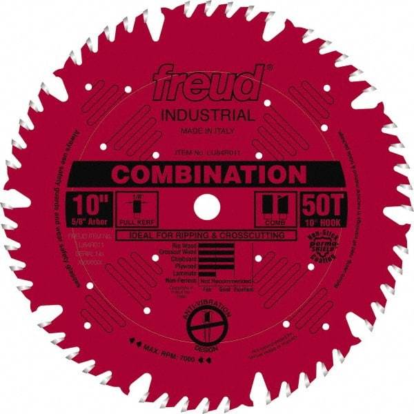 Freud - 10" Diam, 5/8" Arbor Hole Diam, 50 Tooth Wet & Dry Cut Saw Blade - Carbide-Tipped, Standard Round Arbor - Best Tool & Supply