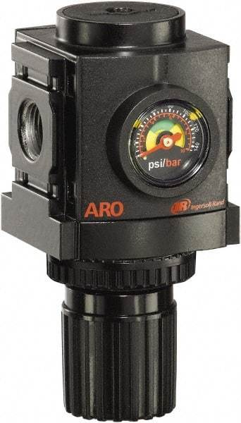 ARO/Ingersoll-Rand - 3/8 NPT Port, 113 CFM, Aluminum Compact Regulator - 0 to 140 psi Range, 250 Max psi Supply Pressure, 1/8" Gauge Port Thread, 2.705" Wide x 4.772" High - Best Tool & Supply