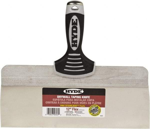 Hyde Tools - 12" Wide Spring Blade Stainless Steel Taping Knife - Flexible, Soft Grip Plastic Overmold Handle, 10-1/2" OAL - Best Tool & Supply