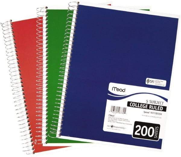 Mead - 200 Sheet, 8-1/2 x 11", College Ruled Spiral Bound Notebook - Assorted Colors - Best Tool & Supply