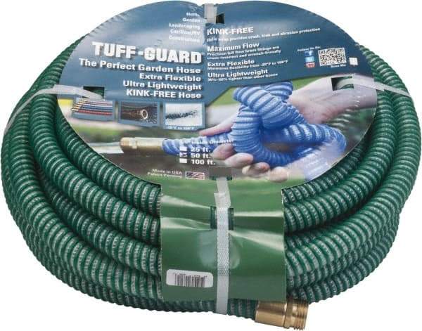 JGB Enterprises - 50' Long Garden Hose - 5/8" Diam, 5/8" GHT, Polypropylene, 100 psi, Hot Water Compatible, All Season, Green - Best Tool & Supply