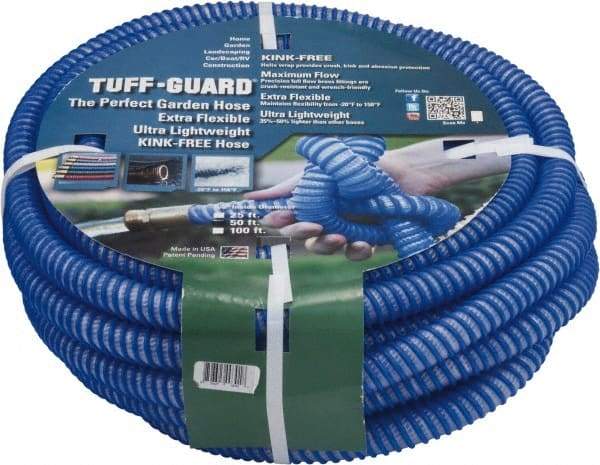 JGB Enterprises - 50' Long Garden Hose - 5/8" Diam, 5/8" GHT, Polypropylene, 100 psi, Hot Water Compatible, All Season, Blue - Best Tool & Supply