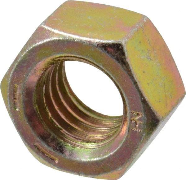 Value Collection - 1/2-13 UNC Steel Right Hand Hex Nut - 3/4" Across Flats, 7/16" High, Zinc Yellow Dichromate Finish - Best Tool & Supply