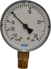 Wika - 2-1/2" Dial, 1/4 Thread, 30-0-30 Scale Range, Pressure Gauge - Lower Connection Mount, Accurate to 3-2-3% of Scale - Best Tool & Supply