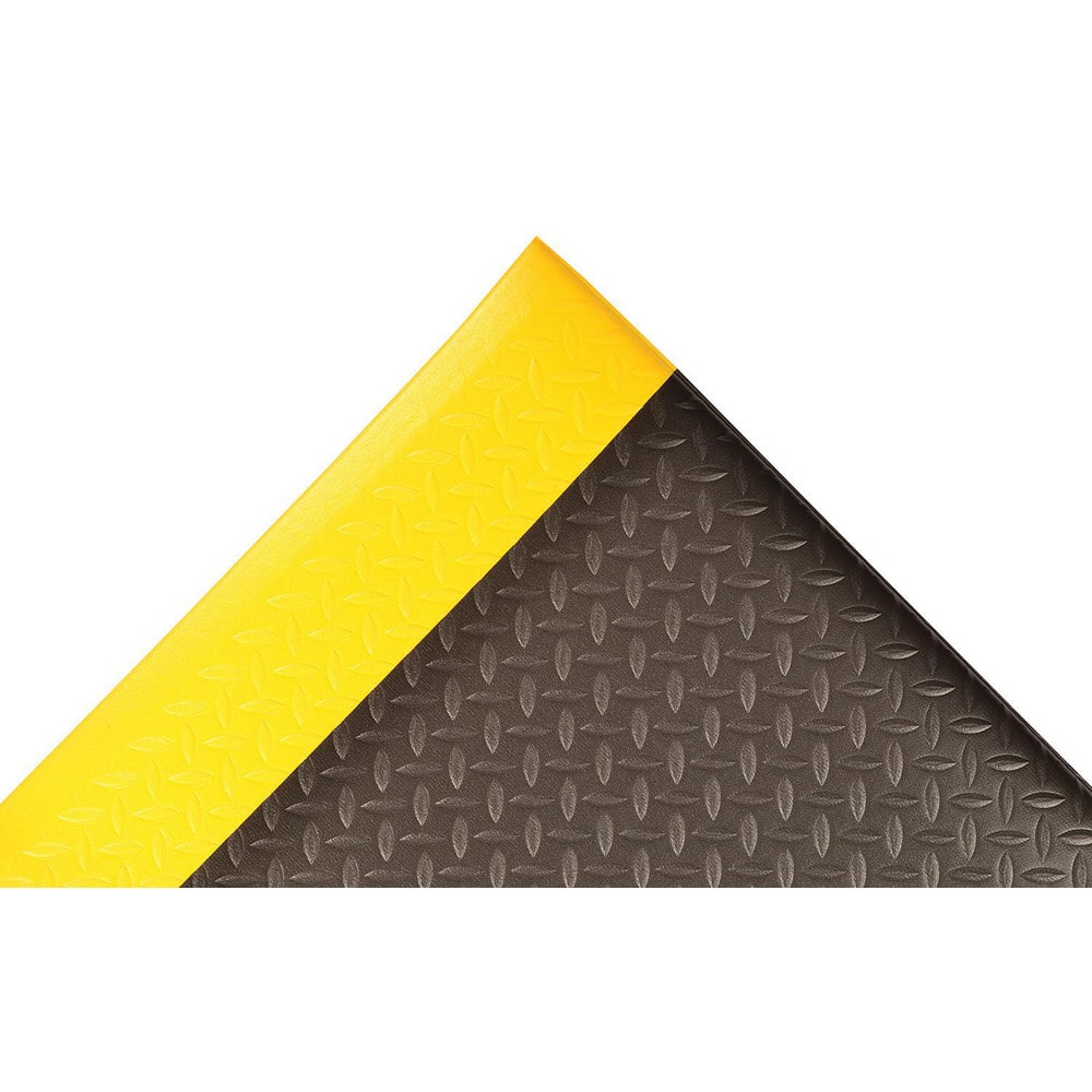 Anti-Fatigue Mat:  48.0000″ Length,  36.0000″ Wide,  1/2″ Thick,  Closed Cell Polyvinylchloride,  Beveled Edge,  Medium Duty Raised Diamond,  Black & Yellow,  Dry