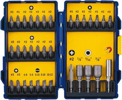 Irwin - 33 Piece, 1/4" Drive Screwdriver Bit Set - #1 to #3 Phillips, 0.05 to 1/4" Hex, 1.27 to 10mm Hex, #1 to #3 Square Recess - Best Tool & Supply