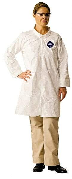 Dupont - Size 4XL White Disposable Chemical Resistant Lab Coat - Tyvek, Snap Front, Open Cuff - Best Tool & Supply