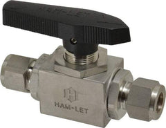 Ham-Let - 1/2" Pipe, Stainless Steel, Inline, Two Way Flow, Instrumentation Ball Valve - 3,000 psi WOG Rating, Tee Handle, PTFE Seal, PTFE Seat, Swaglok SS-45S8 - Best Tool & Supply