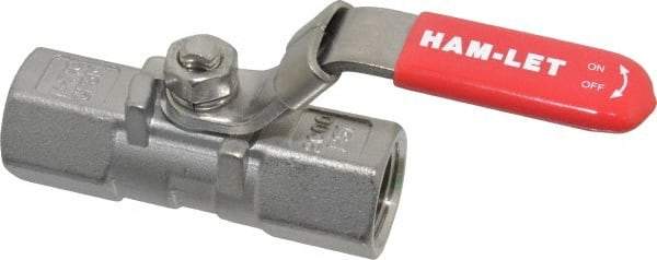 Ham-Let - 1/2" Pipe, FNPT x FNPT End Connections, Stainless Steel, Inline, Two Way Flow, Instrumentation Ball Valve - 2,000 psi WOG Rating, Locking Lever Handle, Reinforced PTFE Seal, Reinforced PTFE Seat - Best Tool & Supply