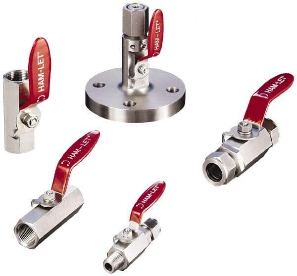 Ham-Let - 1/4" Pipe, MBSPP x FBSPP End Connections, Stainless Steel, Inline, Two Way Flow, Instrumentation Ball Valve - 2,000 psi WOG Rating, Locking Lever Handle, Reinforced PTFE Seal, Reinforced PTFE Seat - Best Tool & Supply