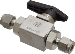 Ham-Let - 1/4" Pipe, Stainless Steel, Inline, Two Way Flow, Instrumentation Ball Valve - 3,000 psi WOG Rating, Tee Handle, PTFE Seal, PTFE Seat, Swaglok SS-42S4 - Best Tool & Supply