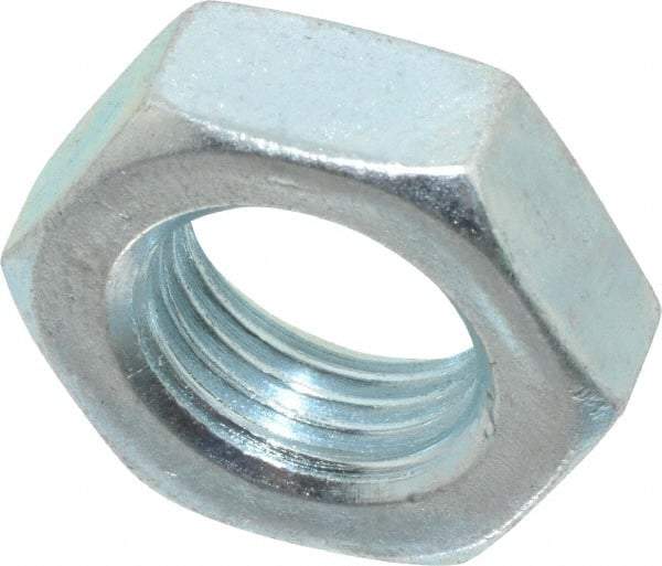 Value Collection - 9/16-18 UNF Steel Right Hand Hex Jam Nut - 7/8" Across Flats, 5/16" High, Zinc-Plated Finish - Best Tool & Supply