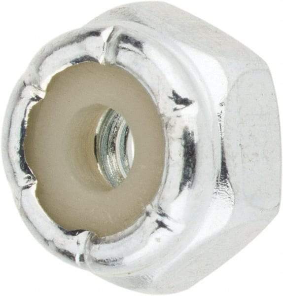 Value Collection - #6-32 UNC Grade 2 Hex Lock Nut with Nylon Insert - 5/16" Width Across Flats, 3/16" High, Zinc-Plated Finish - Best Tool & Supply