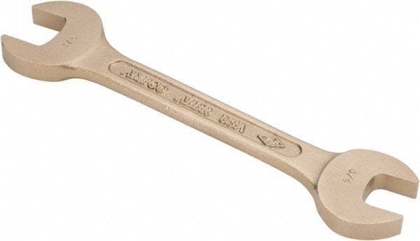 Ampco - 3/4" x 7/8" Nonsparking Open End Wrench - 8" OAL, Double End, Plain Finish, 15° Head Angle - Best Tool & Supply