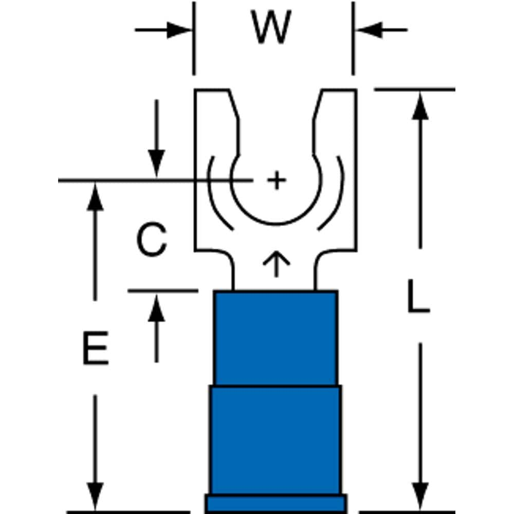 3M - #10 Stud, 16 to 14 AWG Compatible, Partially Insulated, Crimp Connection, Locking Fork Terminal - Best Tool & Supply