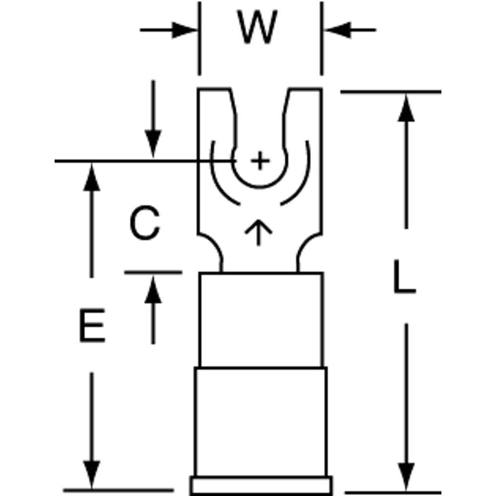 3M - #6 Stud, 16 to 14 AWG Compatible, Partially Insulated, Crimp Connection, Standard Fork Terminal - Best Tool & Supply