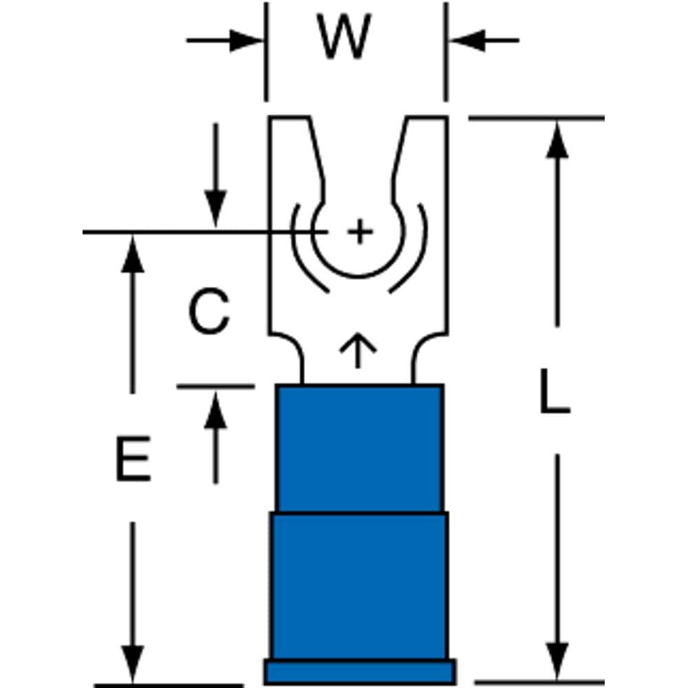 3M - #8 Stud, 16 to 14 AWG Compatible, Partially Insulated, Crimp Connection, Standard Fork Terminal - Best Tool & Supply