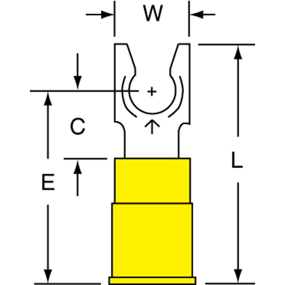 3M - #10 Stud, 12 to 10 AWG Compatible, Partially Insulated, Crimp Connection, Standard Fork Terminal - Best Tool & Supply