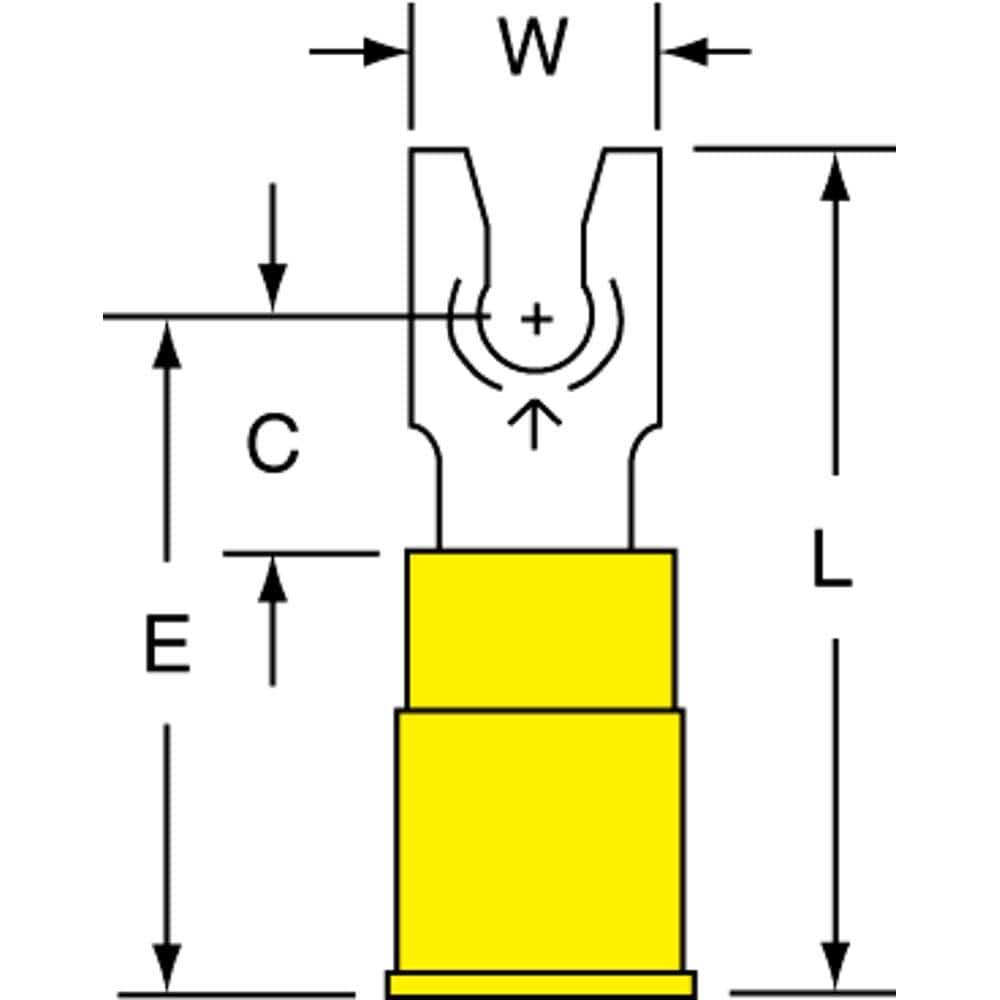 3M - #6 Stud, 12 to 10 AWG Compatible, Partially Insulated, Crimp Connection, Locking Fork Terminal - Best Tool & Supply