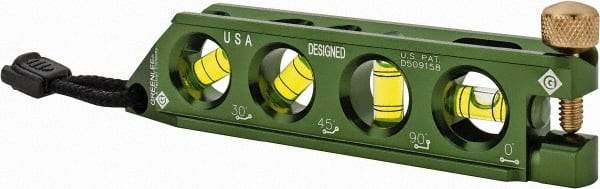 Greenlee - Magnetic 5-1/2" Long 4 Vial Torpedo Level - Aluminum, Green, 1 0°, 1 30°, 1 45° & 1 90° Vials - Best Tool & Supply