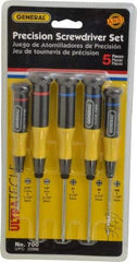 General - 5 Piece Phillips & Slotted Screwdriver Set - Electrician Shank, Plastic Handle, Blade Sizes: Length 1-1/2 & 2-1/2, Bit Sizes: Philips #00 to #1, Tip Thickness: 3/32 & 1/8 - Best Tool & Supply