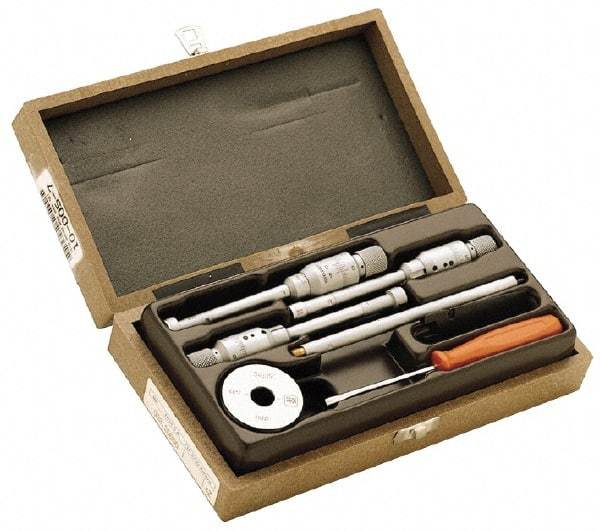 TESA Brown & Sharpe - 0.8 to 1.6", Steel, TiN Coated, Mechanical Inside Micrometer Set - 0.0001" Graduation, Friction Thimble, (2) Setting Rings Included - Best Tool & Supply