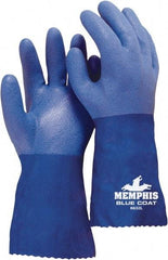 MCR Safety - Size 3XL (12), 12" Long, 80 mil Thick, Supported, PVC Chemical Resistant Gloves - Rough Finish, Interlock Knit Lined, Blue - Best Tool & Supply