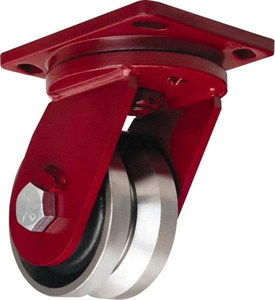 Hamilton - 6" Diam x 3" Wide, Iron Swivel Caster - 4,500 Lb Capacity, Top Plate Mount, 6-1/2" x 7-1/2" Plate, Tapered Roller Bearing - Best Tool & Supply