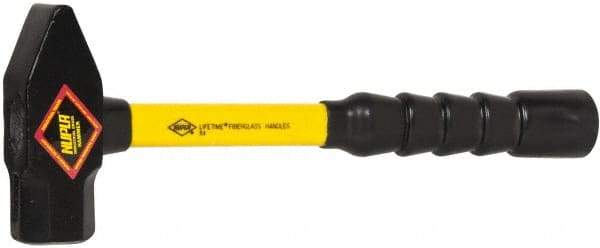 NUPLA - 3 Lb Head Forged Steel Cross Pein Hammer - 14" Fiberglass Handle, 1-5/8" Face Diam, 14" OAL - Best Tool & Supply