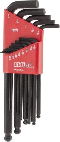 Eklind - 13 Piece L-Key Ball End Hex Key Set - Hex Range 0.05 to 3/8" - Best Tool & Supply