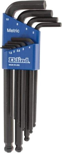 Eklind - 9 Piece L-Key Ball End Hex Key Set - Hex Range 1.5 to 10mm - Best Tool & Supply