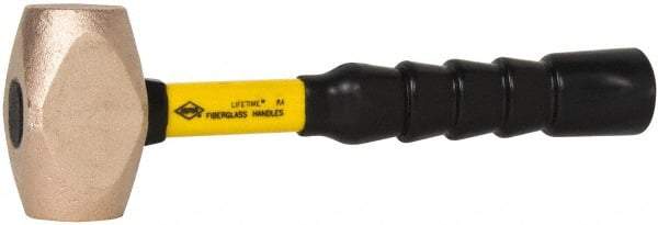 NUPLA - 4 Lb Head 1-43/64" Face Brass Nonmarring Hammer - 12" OAL, Fiberglass Handle - Best Tool & Supply