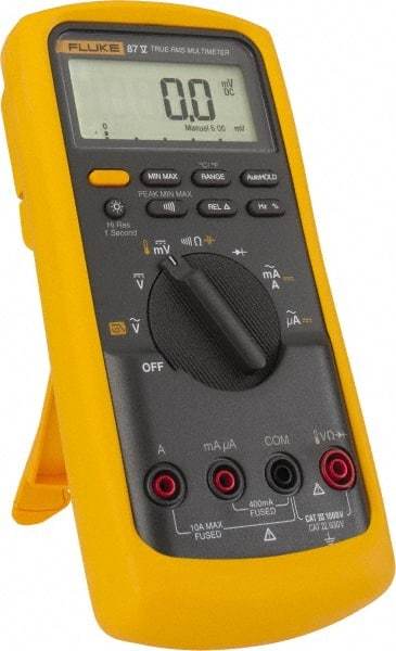 Fluke - 87-5, CAT IV, CAT III, 1,000 VAC/VDC, Digital True RMS Auto Ranging Manual Ranging Multimeter - 50 mOhm, Measures Voltage, Capacitance, Current, Frequency, Resistance, Temperature - Best Tool & Supply