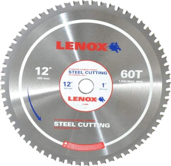 Lenox - 12" Diam, 1" Arbor Hole Diam, 60 Tooth Wet & Dry Cut Saw Blade - Titanium Carbide-Tipped, General Purpose Action, Standard Round Arbor - Best Tool & Supply