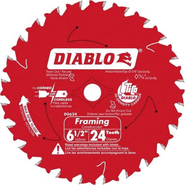 Freud - 6-1/2" Diam, 5/8" Arbor Hole Diam, 24 Tooth Wet & Dry Cut Saw Blade - Carbide-Tipped, Standard Round Arbor - Best Tool & Supply