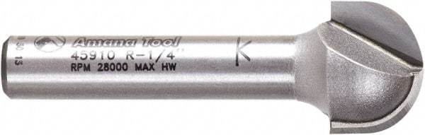 Amana Tool - 1/2" Cut Diam, 3/8" Length of Cut, 2 Flute Core Box Edge Profile Router Bit - Carbide-Tipped, 1/4" Shank Diam, 1-1/2" OAL, Uncoated - Best Tool & Supply