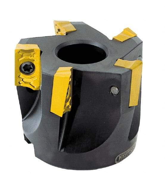 Kennametal - 2-1/2" Cut Diam, 3/4" Arbor Hole, 0.3" Max Depth of Cut, 42° Indexable Chamfer & Angle Face Mill - 5 Inserts, OD 04 Insert, Right Hand Cut, 5 Flutes, Through Coolant, Series 7745 VOD 04 - Best Tool & Supply