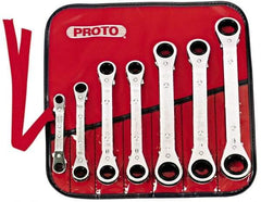 Proto - 7 Piece, 7mm to 21mm, 6, 12 Point Ratcheting Box Wrench Set - Metric Measurement Standard, Chrome Finish, Comes in Pouch - Best Tool & Supply