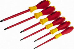 Wiha - 6 Piece Phillips & Slotted Screwdriver Set - Round Shank, Insulated Handle, Bit Sizes: Philips #1 to #3, Tip Thickness: 9/64, 3/16 & 1/4 - Best Tool & Supply