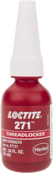 Loctite - 10 mL Bottle, Red, High Strength Liquid Threadlocker - Series 271, 24 hr Full Cure Time, Hand Tool, Heat Removal - Best Tool & Supply