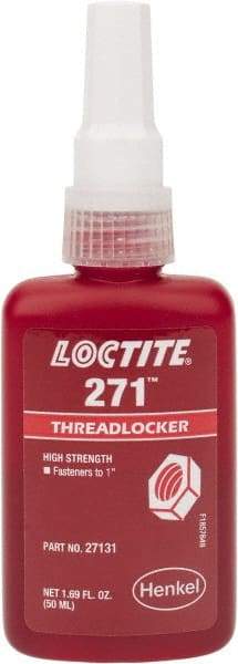 Loctite - 50 mL Bottle, Red, High Strength Liquid Threadlocker - Series 271, 24 hr Full Cure Time, Hand Tool, Heat Removal - Best Tool & Supply