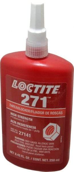 Loctite - 250 mL Bottle, Red, High Strength Liquid Threadlocker - Series 271, 24 hr Full Cure Time, Hand Tool, Heat Removal - Best Tool & Supply