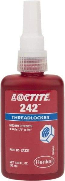 Loctite - 50 mL Bottle, Blue, Medium Strength Liquid Threadlocker - Series 242, 24 hr Full Cure Time, Hand Tool, Heat Removal - Best Tool & Supply