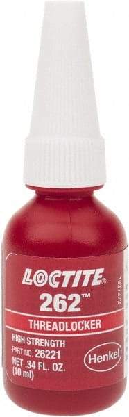 Loctite - 10 mL Bottle, Red, High Strength Liquid Threadlocker - Series 262, 24 hr Full Cure Time, Hand Tool, Heat Removal - Best Tool & Supply