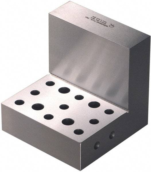 Suburban Tool - 4" Wide x 4" Deep x 4" High Steel Precision-Ground Angle Plate - Standard Plate, Machined Holes on Surface, Open End, 1-1/4" Thick, Pair of Plates - Best Tool & Supply